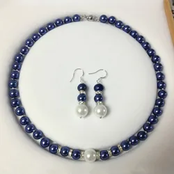 New Hot Fashion 8-12mm Blue Shell Pearl Necklace Earring Set Women and Girl Gift Jewelry Making Design Wholesale Price 18