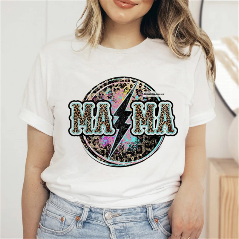 

Fashion Mother Lightning Trend Short Sleeved 90s femme T-shirt Women's Cartoon Funny Women's Pattern T-shirt Women's clothes