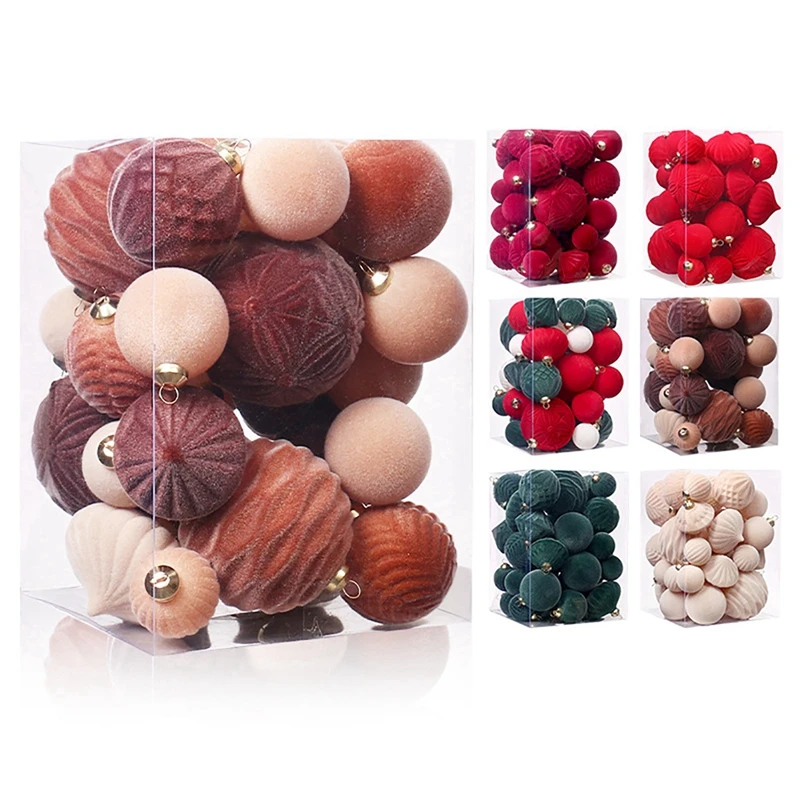 35Pcs Velvet Christmas Ball Ornaments Hanging Xmas Tree Ball Velvet Pendant Ball For Home Christmas Party Decoration