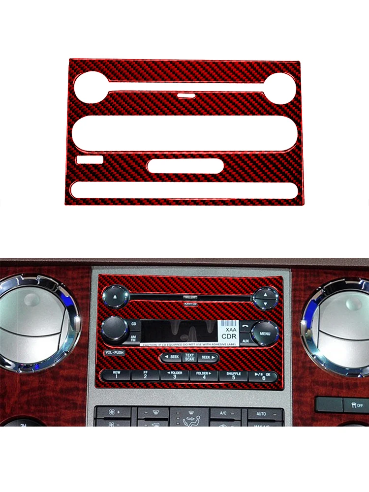 For Ford F-250 350 450 550 2011-2016 F-650 750 2011-2013 without touchscreen radio Carbon Fiber Red Interior Sticker Decal