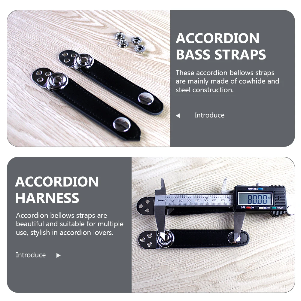 

2Pcs Accordion Bellows Belt Double Layer Black Metal Connection Cowhide Straps Steel Buckle 8 2cm Center Distance Musical