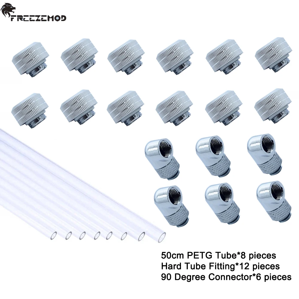 

FREEZEMOD OD12/14/16mm Acrylic PETG Tube+Hard Tube Compression Fittings+90 Degree Connector Combo For Computer Water Coooling