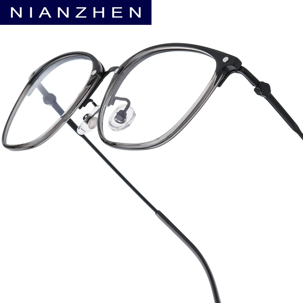 NIANZHEN TR90 Alloy Eyeglasses Frame Men Brand Design Glasses Women Vintage Ultralight-Weight Square Eyewear Spectacles 102