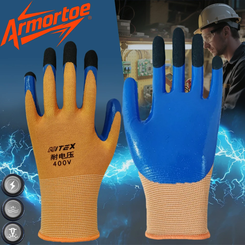

ArmorToe 400V Flame Resistant Polyester Insulating Gloves Touchscreen Anti-Slip for Electricians Work Safety #Armor8029