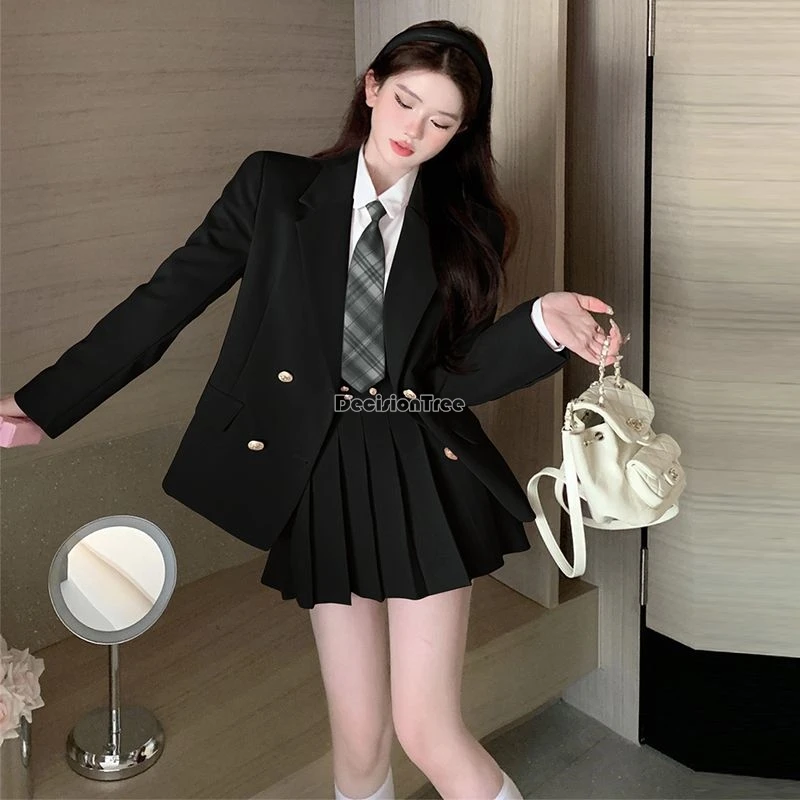 2024 new korea preppy suit jk uniform suit long sleeve coat pleated skirt ins fashion style women dialy three-piece jk suit w926