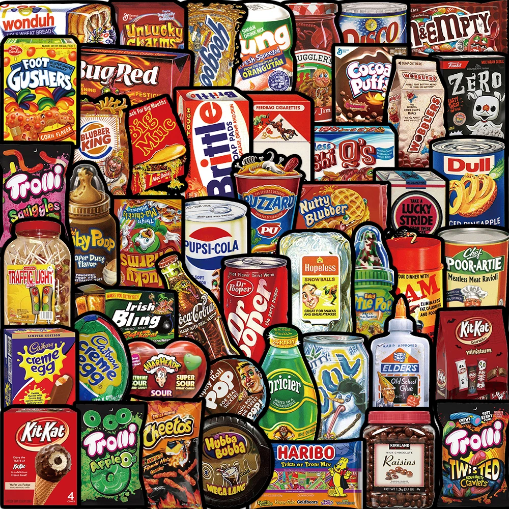 48PCS Snacks Graffiti Stickers Chocolate Chip Drink Candy Scrapbook Suitcase Phone Glass Guitar Kids Gift Waterproof Decal