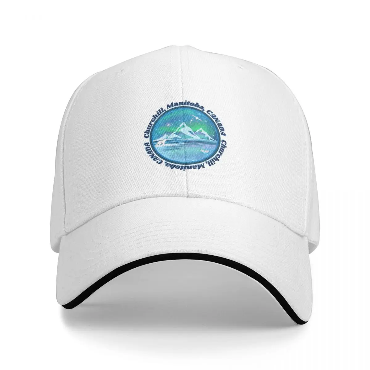 Churchill Manitoba Canada Northern Lights (Aurora Borealis) scene - Polar bear and Belugas Baseball Cap