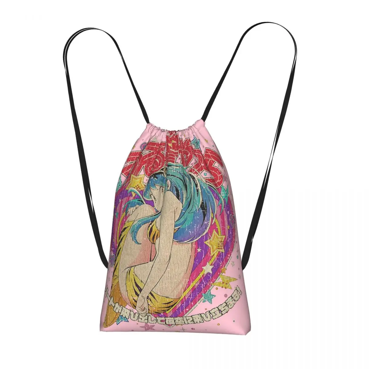 Flying Lamu Anime Urusei Yatsura Drawstring Backpack hiking cycling Bag Portable Travel Drawstring Bag for Men Women