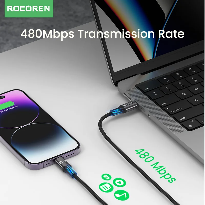 كابل شحن سريع من نوع C من Rocoren ، سلك سلك بيانات ، شاحن لهاتف iPhone 14 Pro Max ، 13 ، 12 ، X ، XS ، XR ، 8 ، 6s ، PD 20W