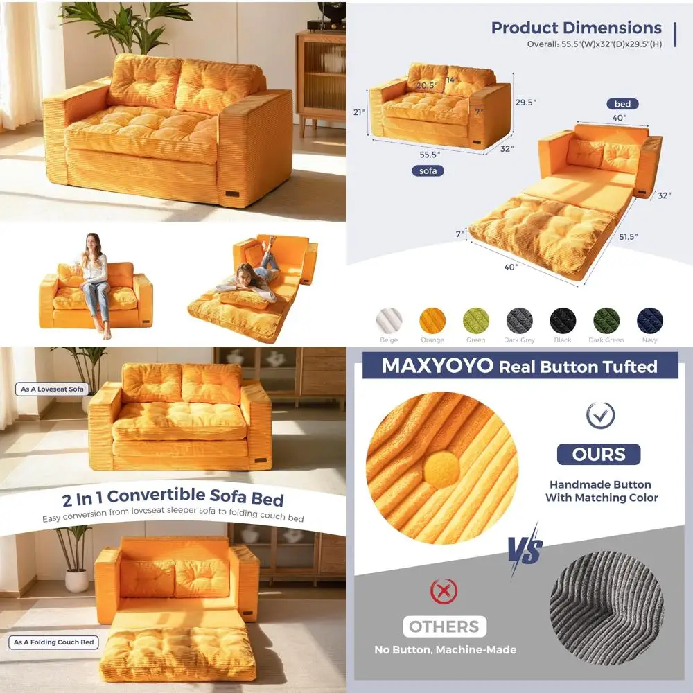

Convertible Sofa Bed, Loveseat Sleeper Couch, 2-in-1 Folding Couch Bed, Fold-Out Floor Couch with Pillows for Living Room