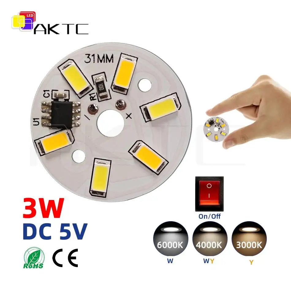 10 Pcs LED Round Variable Light Board 5V 3W On/Off No need Controller SMD5730 3000K Warm 4000K White 6000K Aluminium Lamp Panel