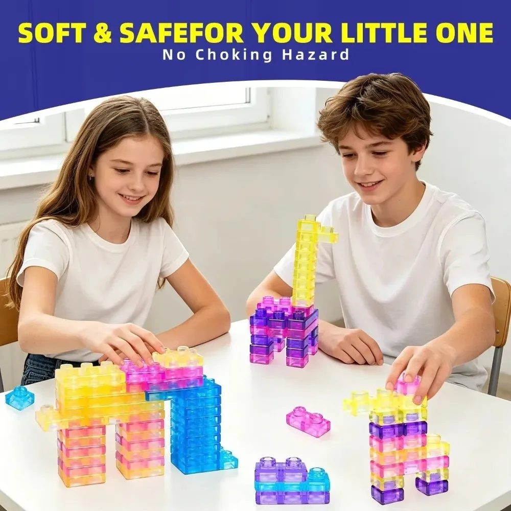 Soft Jelly Jelly Building Blocks Rubber Stackable Squishy Building Blocks Transparent Flexible Soft Jelly Blocks Party Playroom