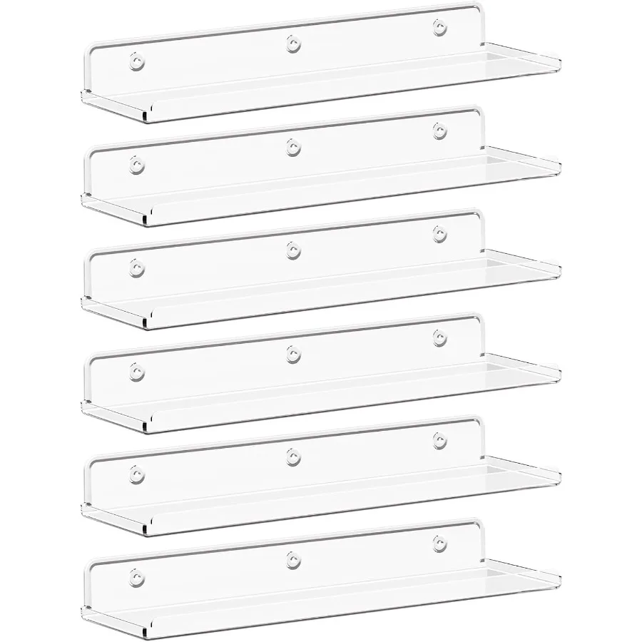 

Floating Shelves for Wall 6 Pack 15 Clear Acrylic Shelf Room Dr for Book Figures Photo Makeup in Bathroom Book Shelf Living Roo
