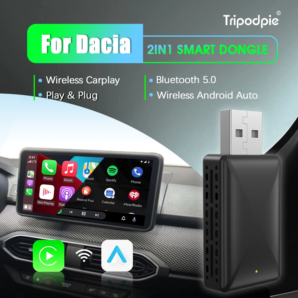 

Беспроводной Android автомобильный адаптер Carplay 2 в 1 Smart Dongle Play и Plug для Dacia Spring Logan Sandero Stepway Duster Jogger