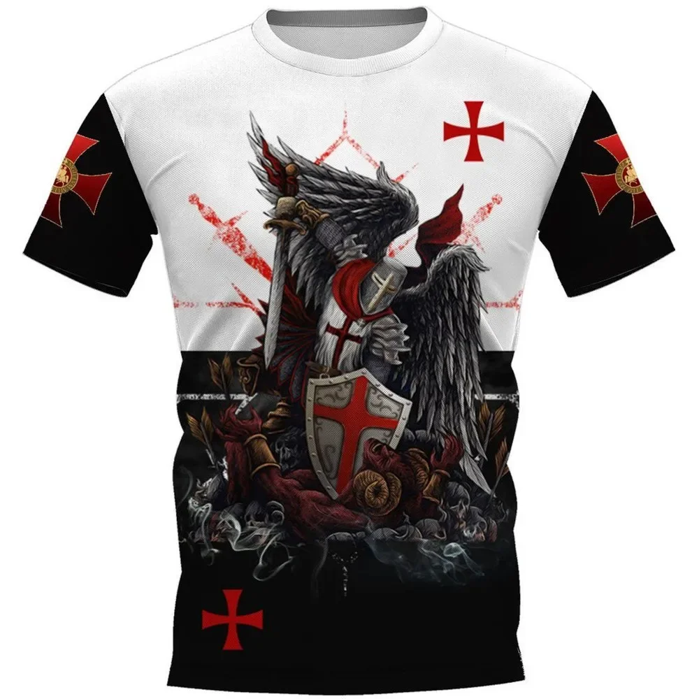 

HX Popular Knights Templar Series Men T-shirts Pattern Letter Men Clothing Print Casual Pullovers Unisex Harajuku Streetwear