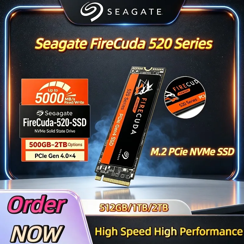 Seagate FireCuda 520 Series 512GB/1TB/2TB M.2 PCIe NVMe SSD, Gen4 Speed, Advanced Performance for Gaming Desktops & Laptops.