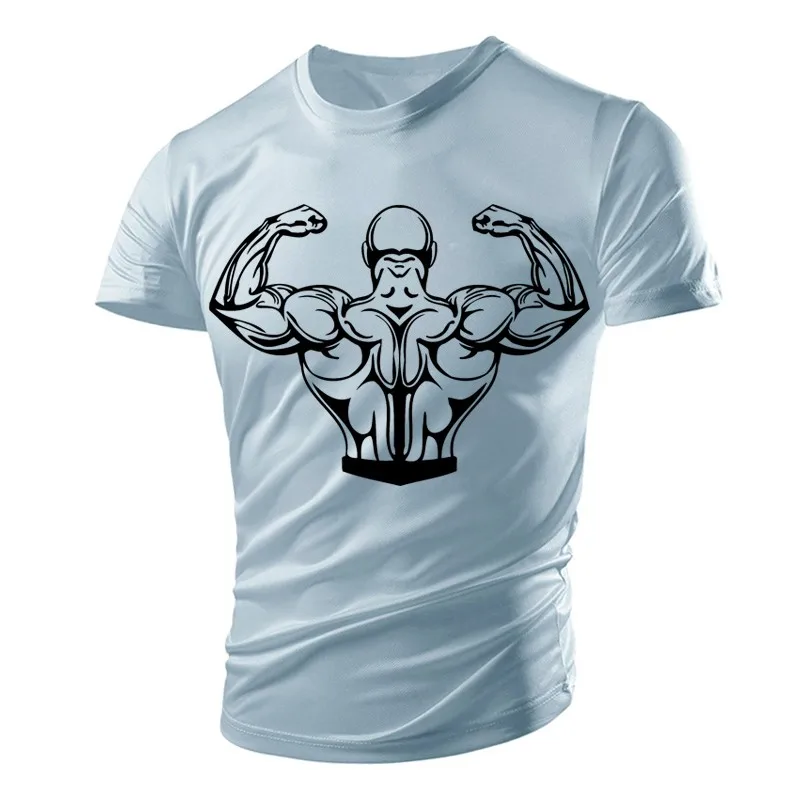 New summer fashion gym muscle tough guy sports T-shirt casual men\'s light running fast-drying high-quality short-sleeved6XL