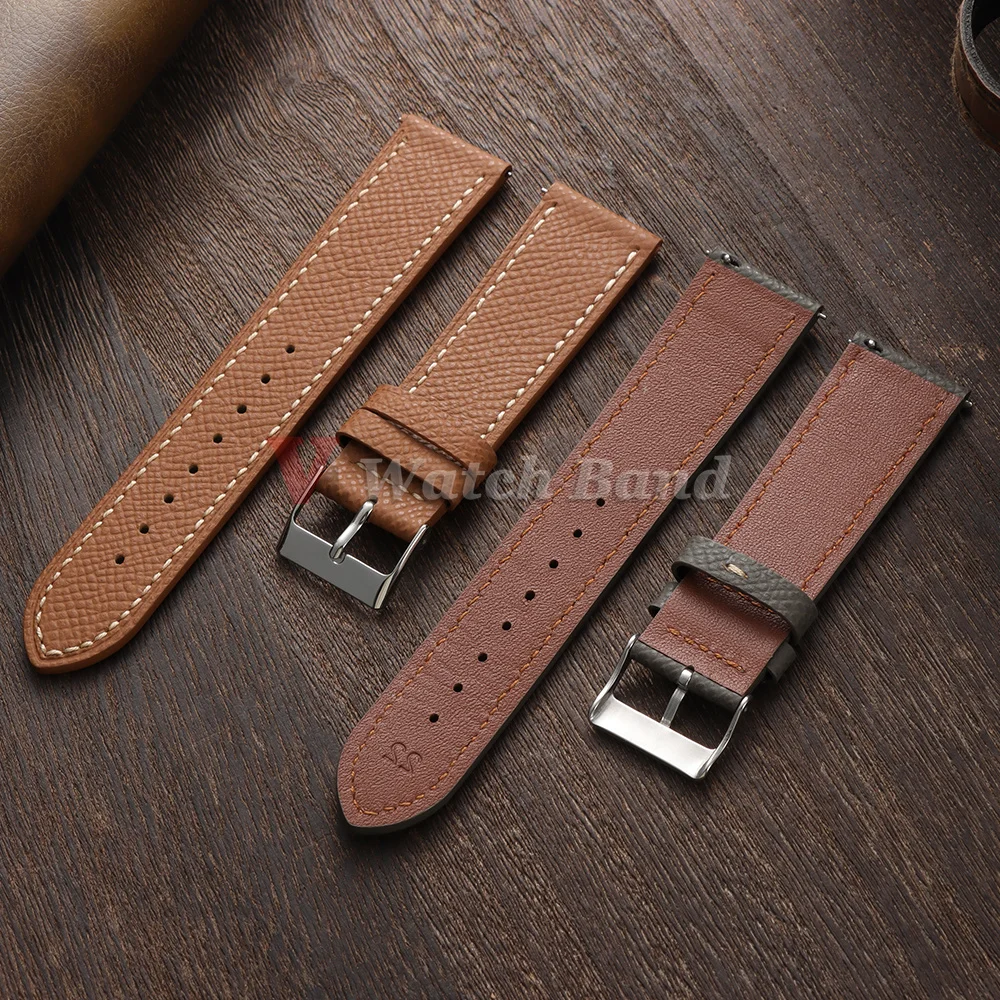 18mm 19mm 20mm 22mm Palm Pattern Cowhide Watch Straps for Omega Watch Brown Soft Vintage Bracelet Stitching Leather Watchband - view 3
