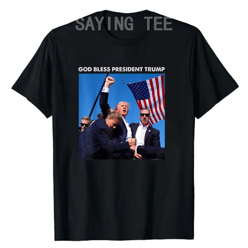 

God Bless President Trump, Shooting At Donald Trump Rally T-Shirt Never Surrender Fight Pro Trump Campaign Tee Short Sleeve Tops