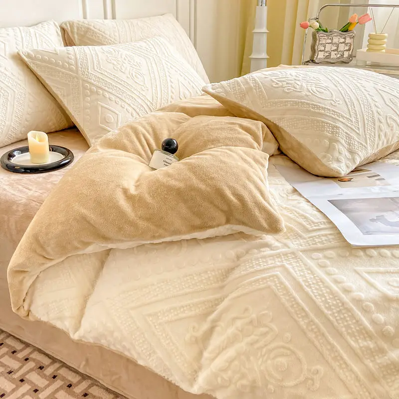 

Winter Thickened Warm Double-sided Plush Bed Linens Set Home Textile Duvet Cover Sheet Pillowcase 4pcs Luxury King Bedding Set