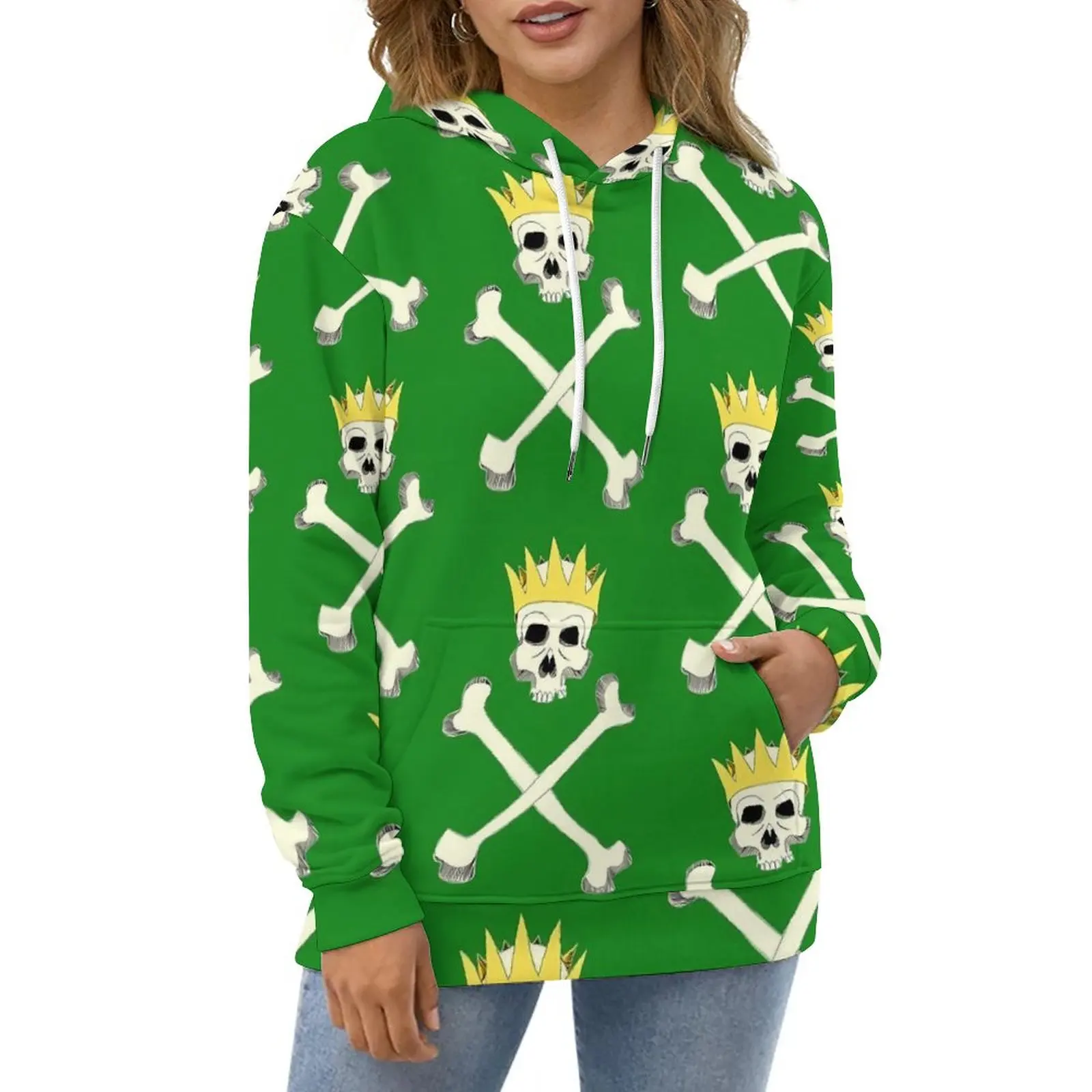 

Gold Crown Skull Hoodies Crossbones Streetwear Oversized Pullover Hoodie Ladies Long-Sleeve Aesthetic Casual Hooded Sweatshirts