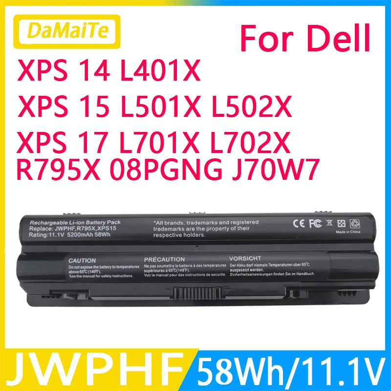 JWPHF J70W7 Laptop Battery For DELL XPS 14 15 17 L501X L502X L521X L701X L702X L401X J70W7 R795X THHK 312-1123 WHXY3 58WH 11.1V