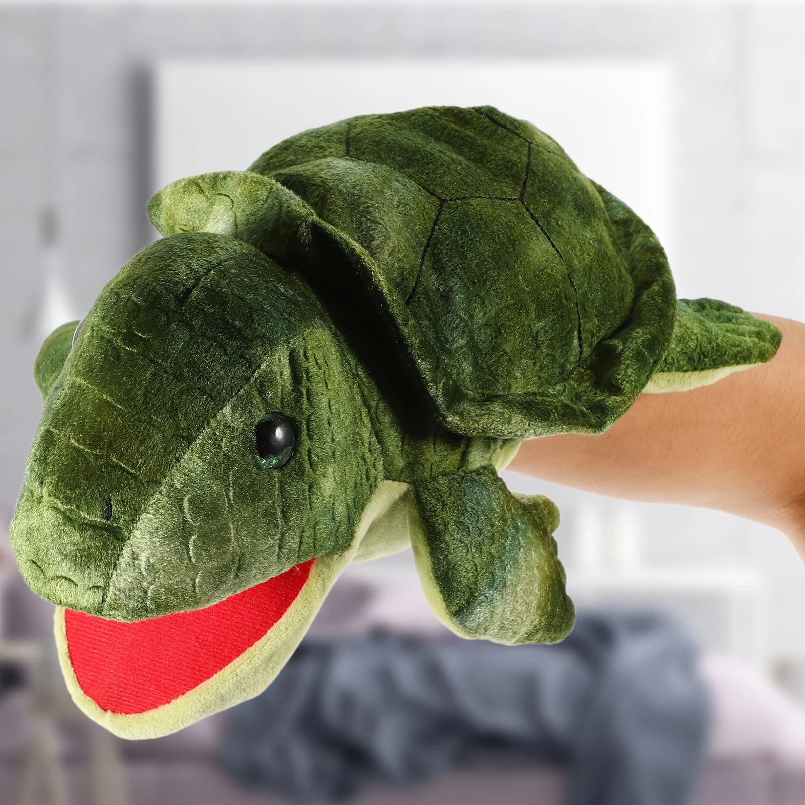 Plüschfigur Spielzeug Tierpuppen Schildkröte Gefüllte Finger Grüne Hand für Erwachsene Eltern-Kind