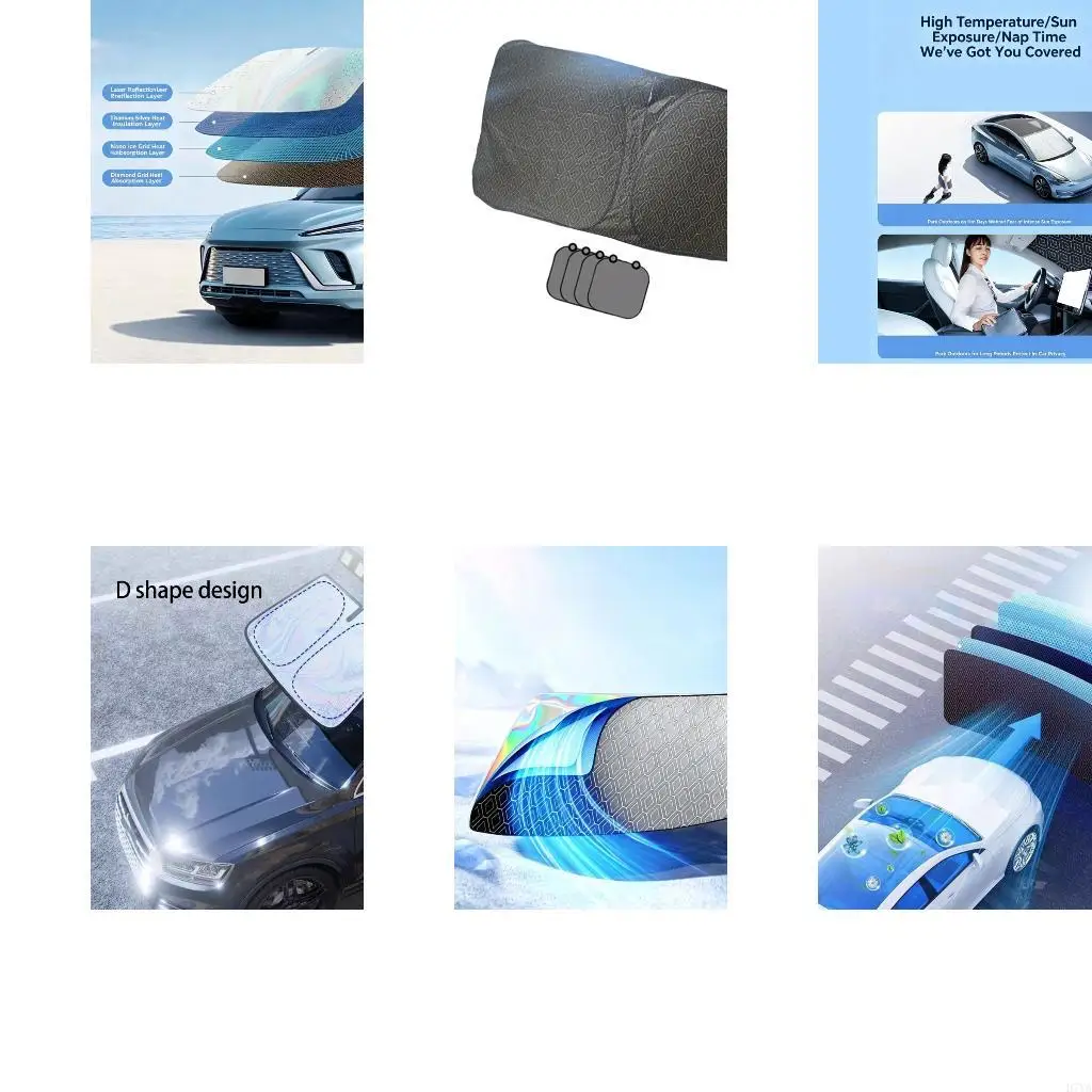 Heavy Duty Heat Resistant Car Windshield Sunshade Combo With 4 Side Window Shades D7YA