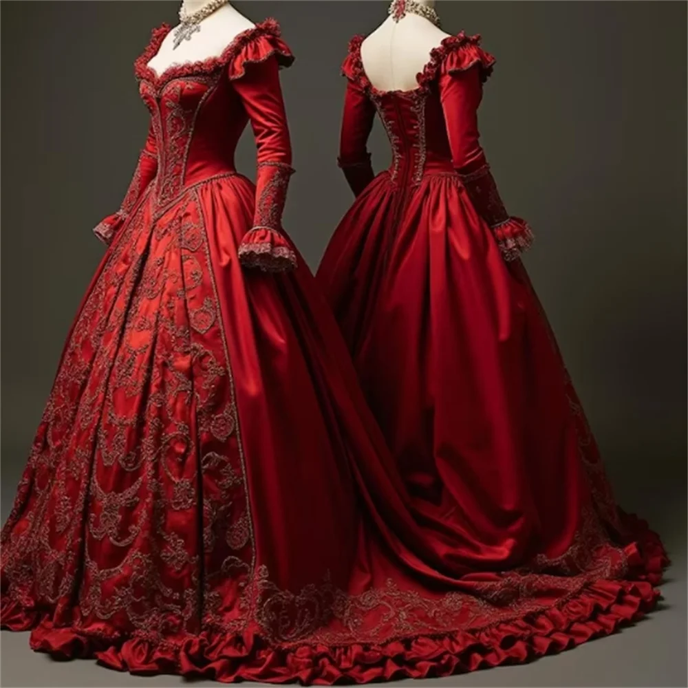 Historisches viktorianisches rotes romantisches Prinzessinnenabend-Barock-Rokoko-Kleid Vampir-Theater-Reenactment-Ballkleid