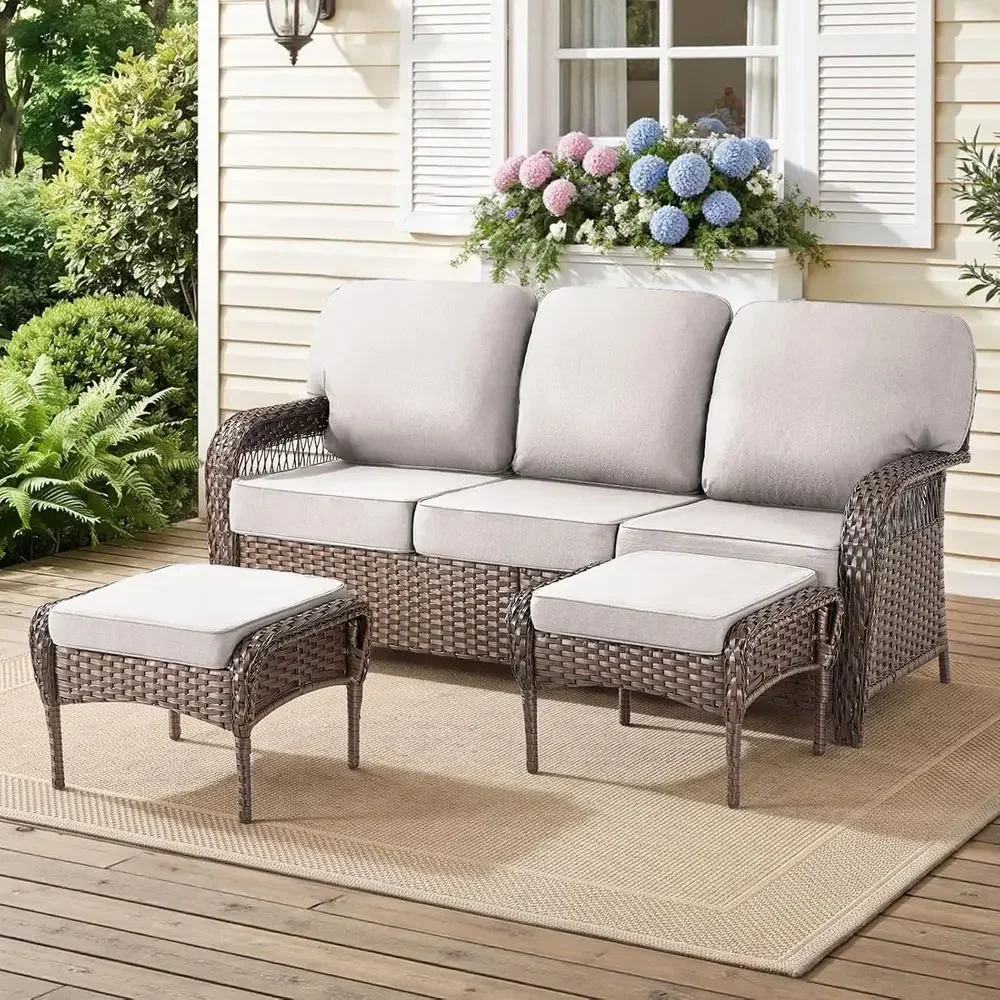 Patio urniture Set, All Weather 3 PCS Wicker Outdoor Small Sectional Set, 5