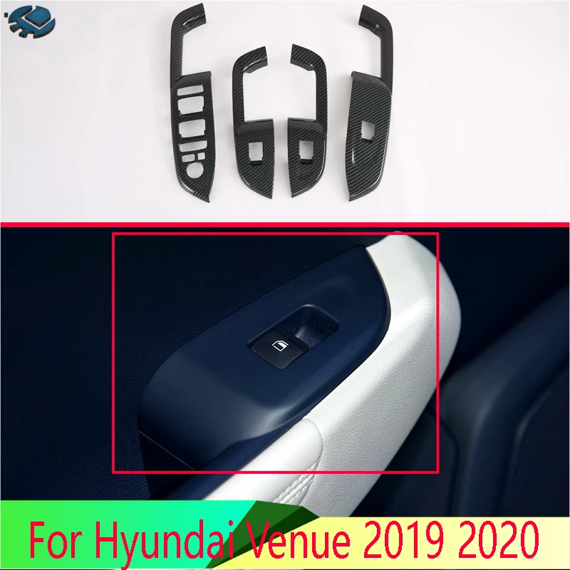 

For Hyundai Venue 2019 2020 2021 Car Accessories Carbon Fiber Style Door Window Armrest Cover Switch Panel Trim Molding Garnish