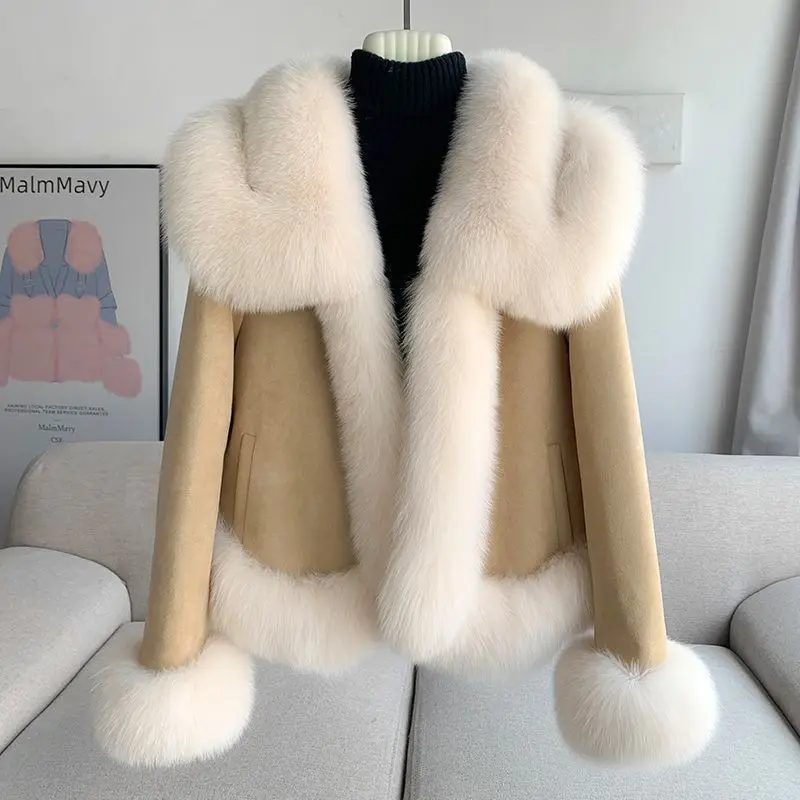 2025 winter new imitation fur thick warm coat women fashion Long sleeve Down Cotton liner suede jacket Female loose Outwear T786