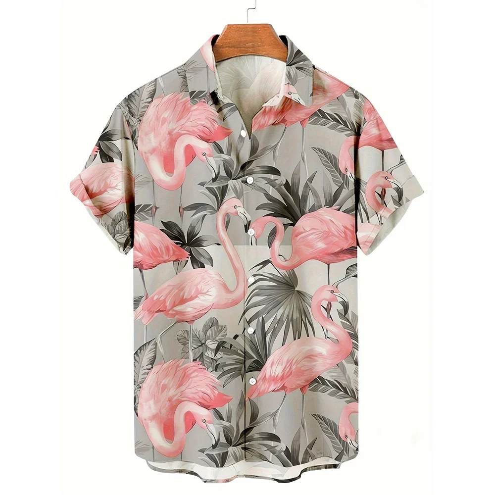 Camisas de playa hawaianas con estampado 3D divertido para hombres y mujeres, ropa de calle informal, Blusa de manga corta, gorila, flamenco, moda