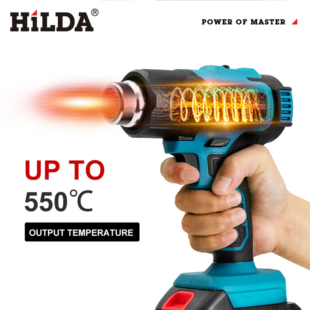 HILDA Heißluftpistole, Handgehaltener Kabelloser Trockner mit Düse, Schrumpffolie, Farbentfernung, DIY-Bastelarbeiten für Makita-Akku