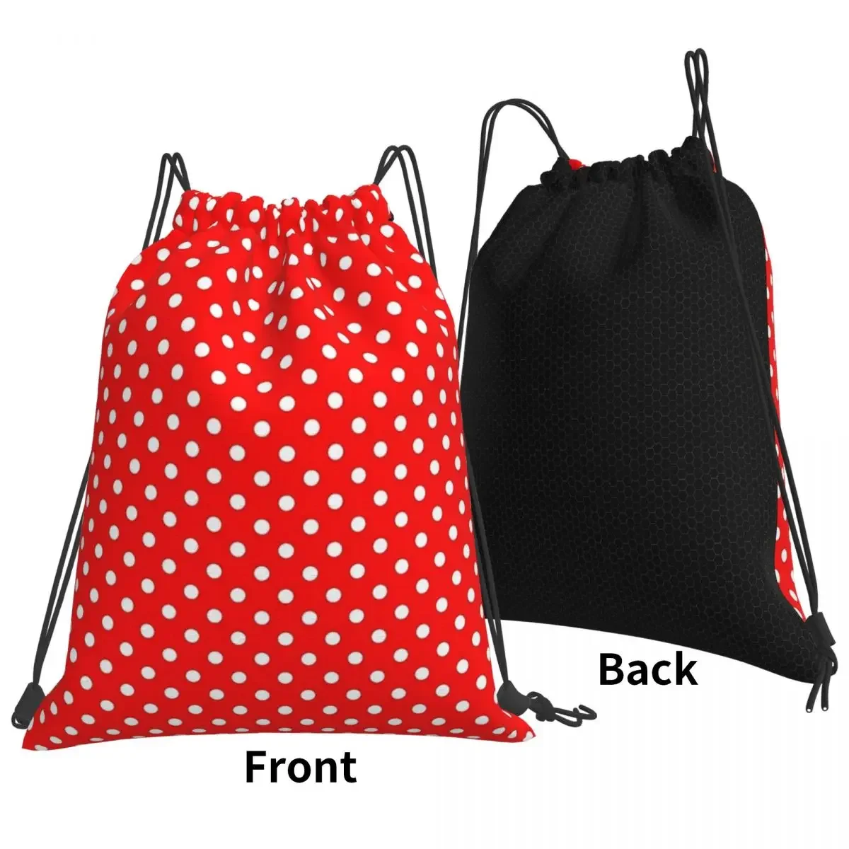 POLKA DOTS RED Backpacks Fashion Portable Drawstring Bags Drawstring Bundle Pocket Sports Bag BookBag For Travel Students