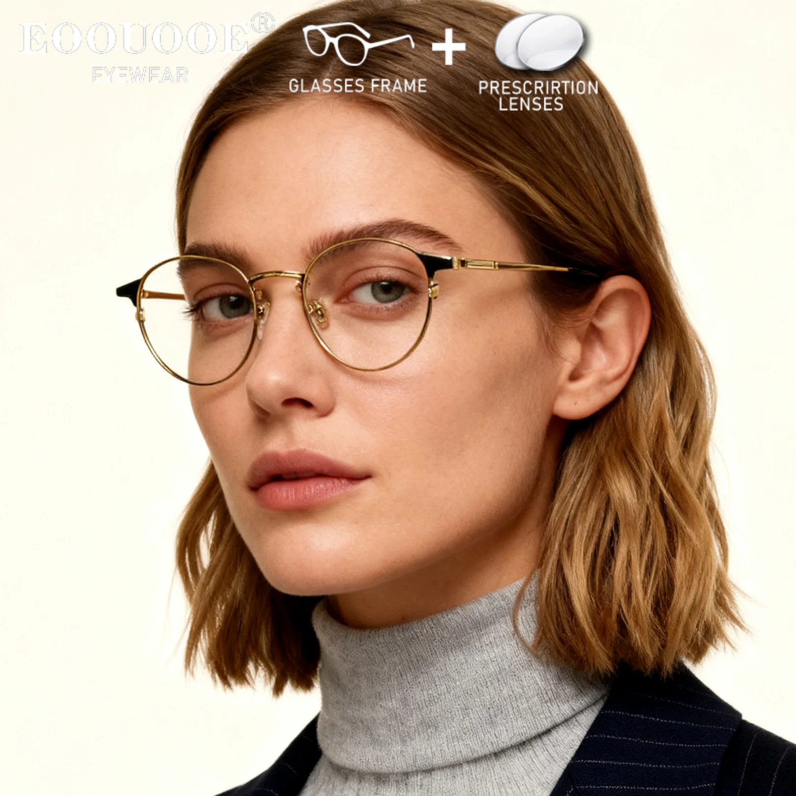 الراقية خمر نظارات دائرية الرجال النساء التيتانيوم النظارات وصفة طبية العدسات قصر النظر مد البصر التقدمي UV النظارات البصرية #3