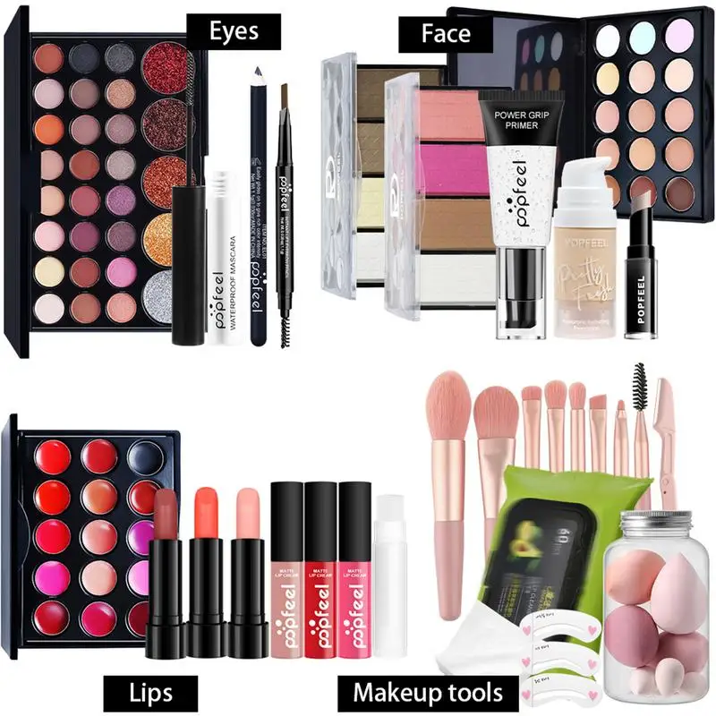 Volledige make-upset Dames Tieners Volledige make-upset Make-upset voor dames Volledige kitset, alles-in-één make-upsets Inclusief wenkbrauwcosmetica