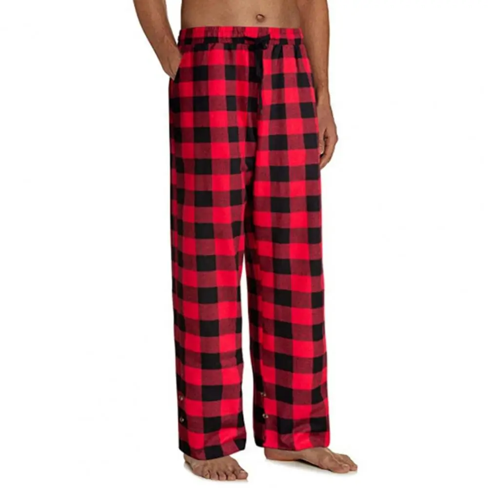 Pajama Pants Elastic Waist Drawstring Plaid Loose Pajama Trousers for Home