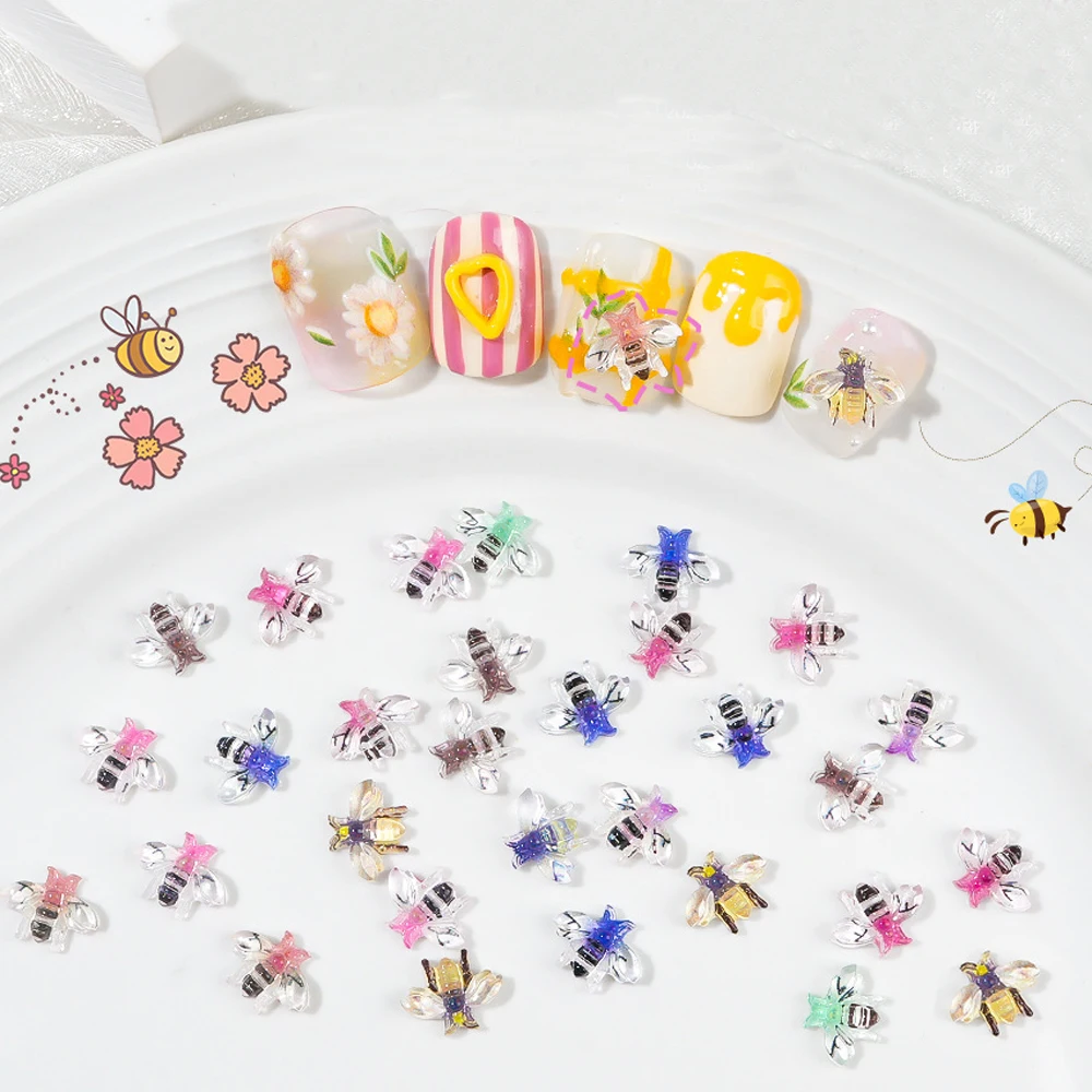 20szt Cartoon Cute Bees Nail Art Charm 3D Mini Colorful Honey Bees Nail Decals Ornaments DIY Kawaii Bees Manicure Akcesoria