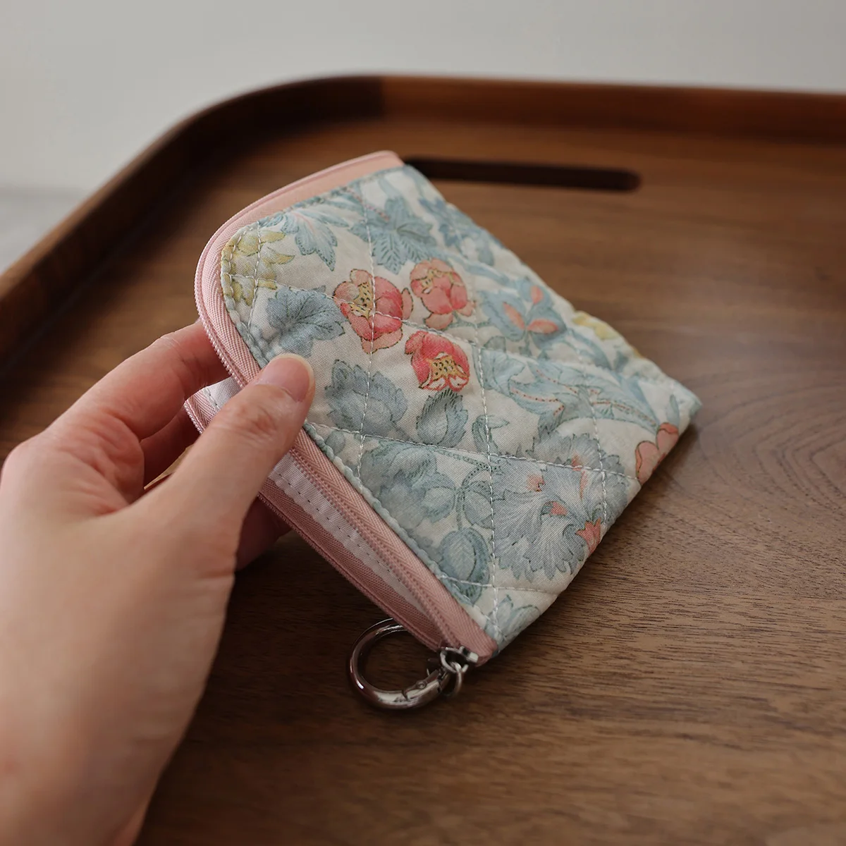 Floral coin purse printed soft card holder jewelry small storage bag quilted portable light cosmetics storage bag