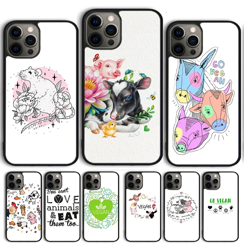 Vegan Love Animal Phone Case Cover For iPhone 15 16 14 13 12 Pro Max mini 11 Pro Max XS X XR Plus Coque Shell