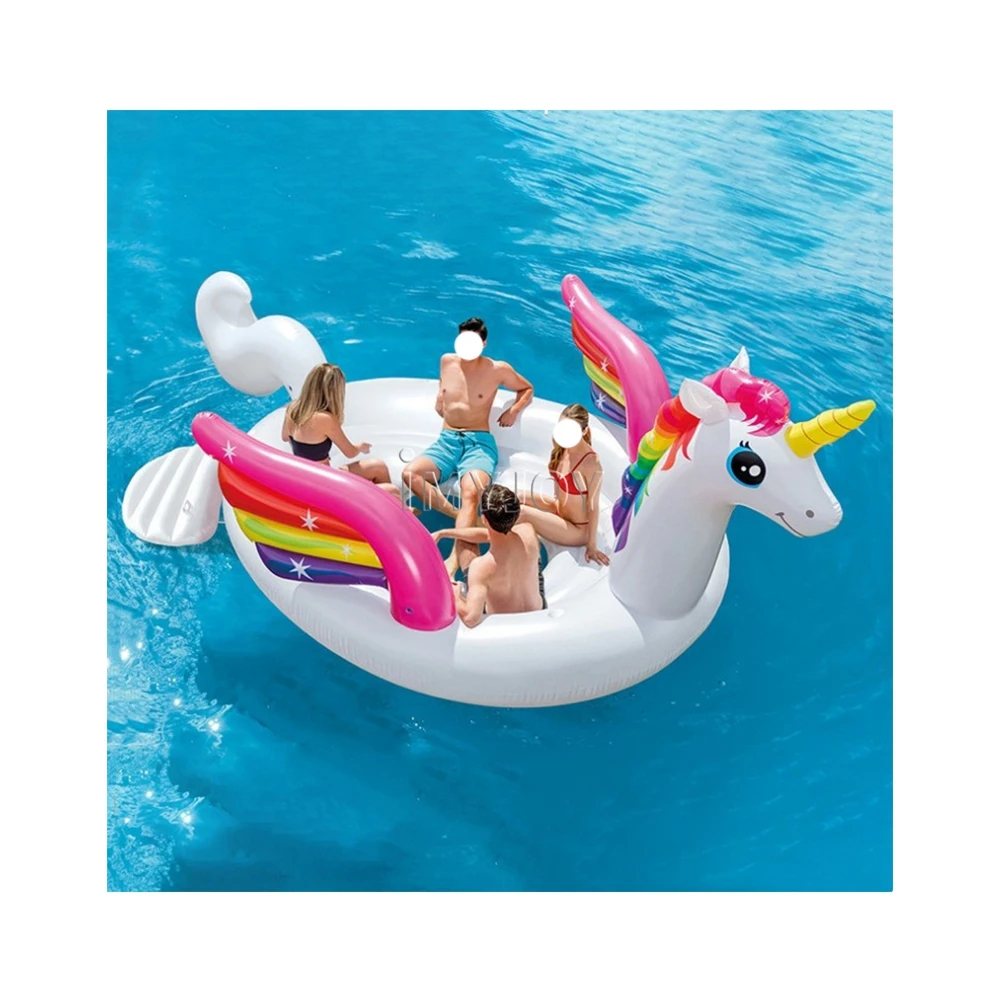 Outdoor Water Park Playground Equipment Large Floating Island Inflatable Swimming Ring For Kids Unicorn