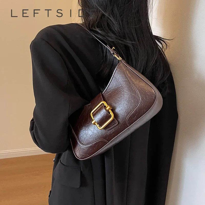 LEFTSIDE Small Belt Buckle Design Shoulder Bags for Women 2023 New Fashion Trend Designer Crossbody Bag Underarm Bag Handbags