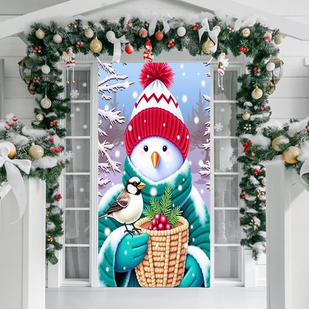 Winter Snowman Linings for Christmas Doors Christmas Decorations 2024 Cartoon Snowman Door Cover Indoor And Outdoor Decorations