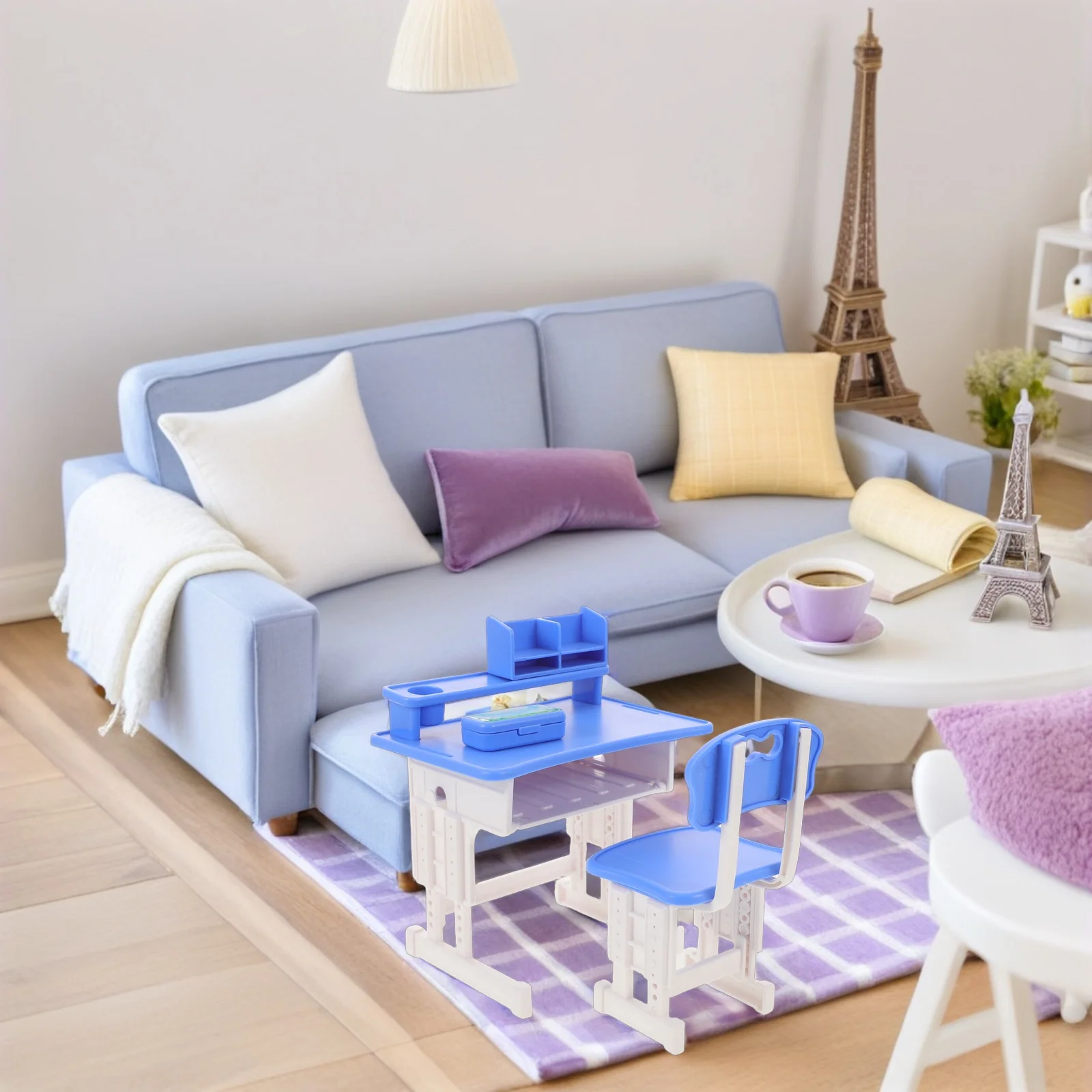 1Set Miniature School Desk Chair Set for Photography Props and Detailed Dollhouse Classroom Decor