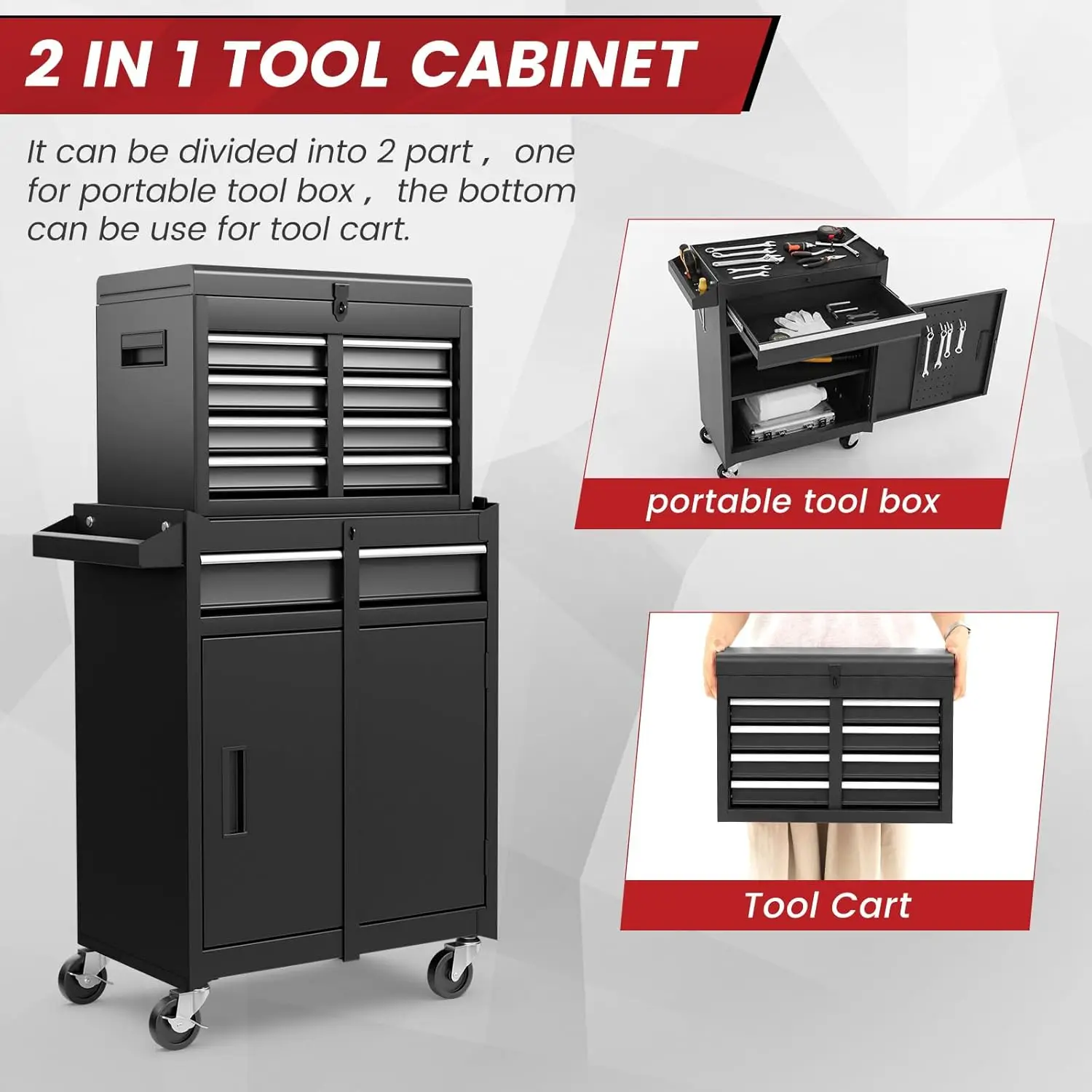 Tool Chest Cabinet Rolling- Heavy Duty Material & Lockable Top-Box & Storage Cabinet for Garage and Workshop - 5-Draw