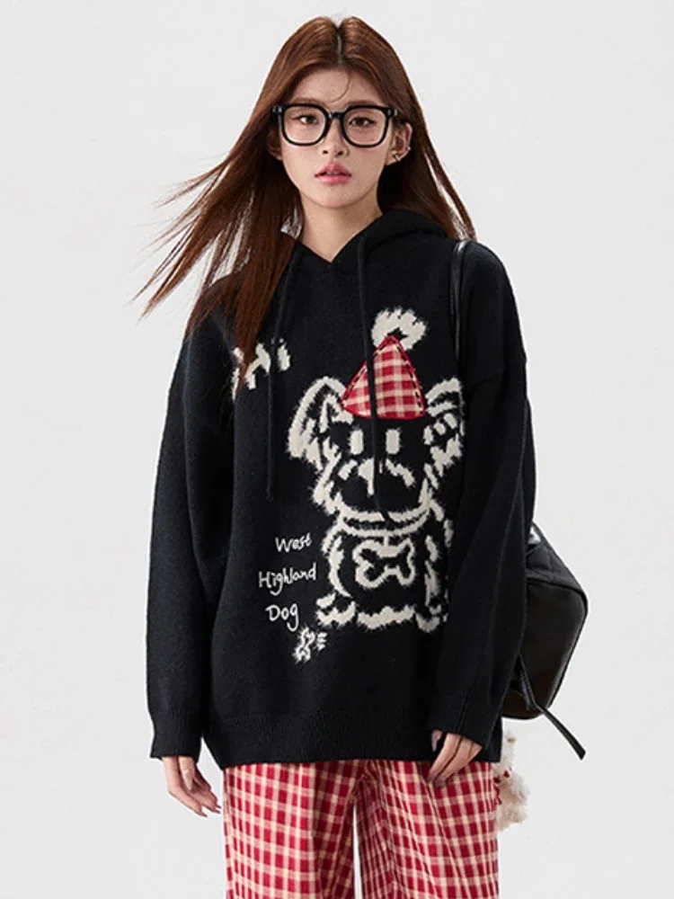 محبوك هوديس المرأة الكلب طباعة عادية مترهل الشارع الشهير الخريف الشتاء لينة الدافئة تنوعا كلية الفتيات الكورية الموضة اليومية #1