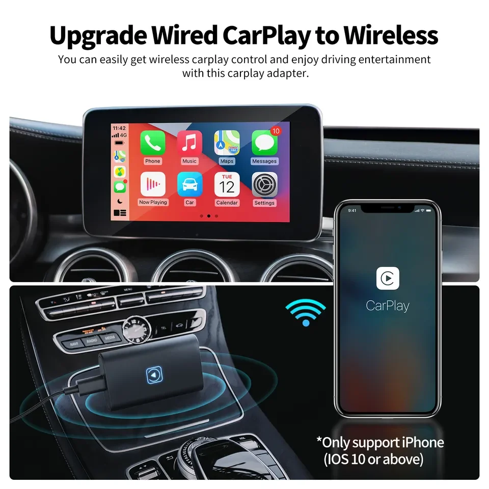 CarPlay sans fil Android Mini Ai Box, Promettant Netflix, Personnaliser, Portable, Limitation de voiture, Convient pour 98% Voitures