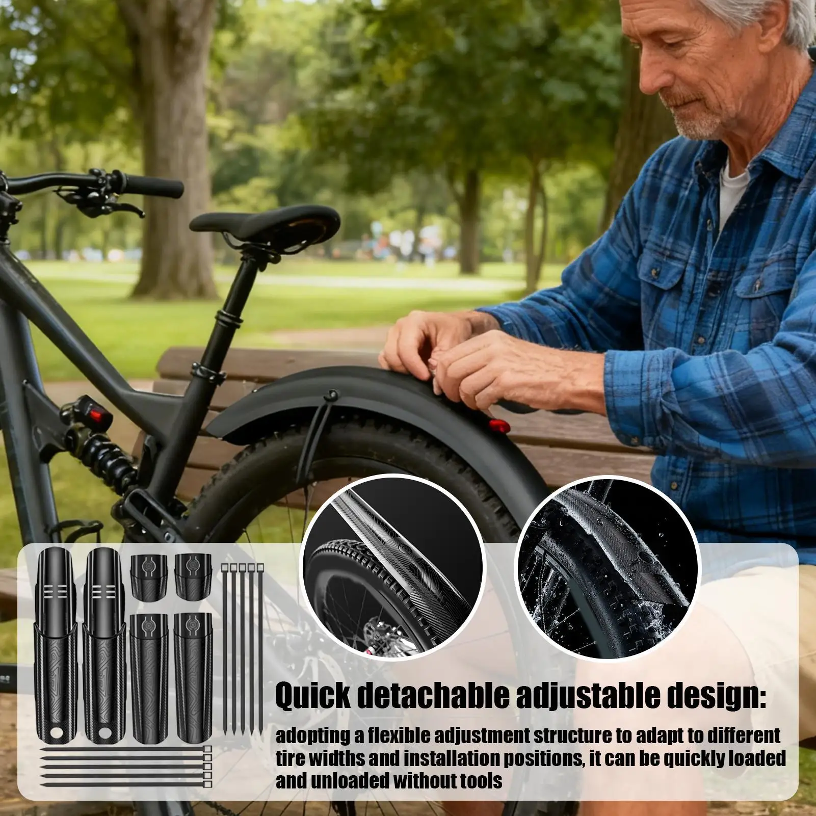 Bike Mud Guard Quick Release Water Dirt Protection Front/Rear Bike Mudguard Adjustable For Forks Grime Mountain Road Bikes All