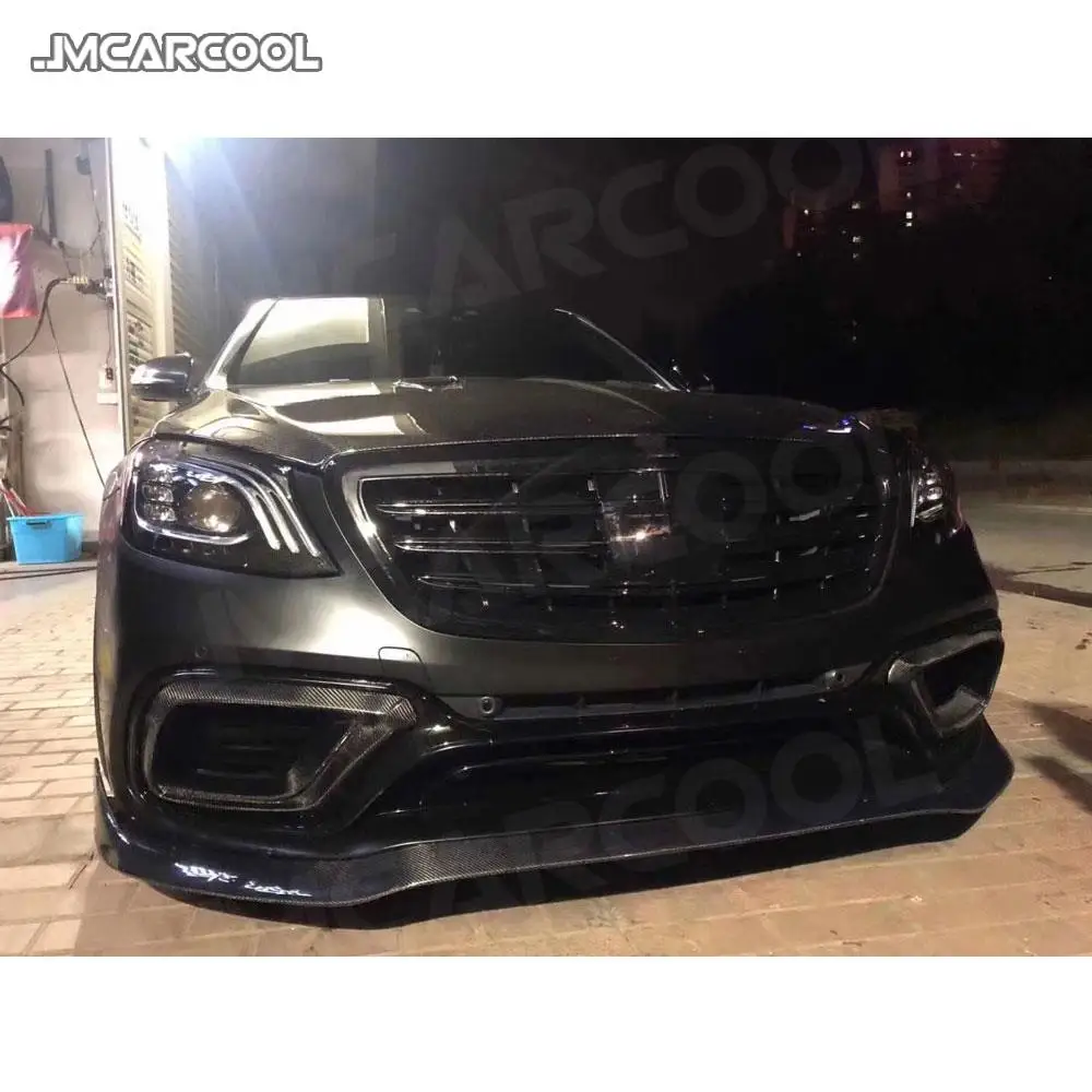 Carbon Fiber Front Bumper Extension Flaps Apron Air Vent Outlet Covers Trim Mesh for Benz S Class W222 S63 S65 AMG 2018 2019